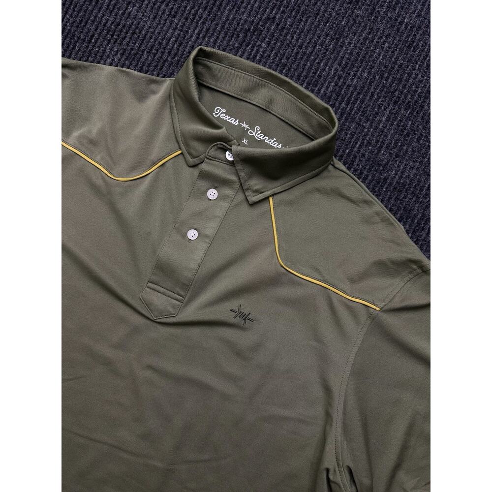 Texas Standard Lariat Westen Polo Shirt Mens XL Extra Large Green Yellow Piping